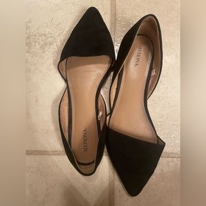 Merona brand, black suede, women’s flats. Size 8